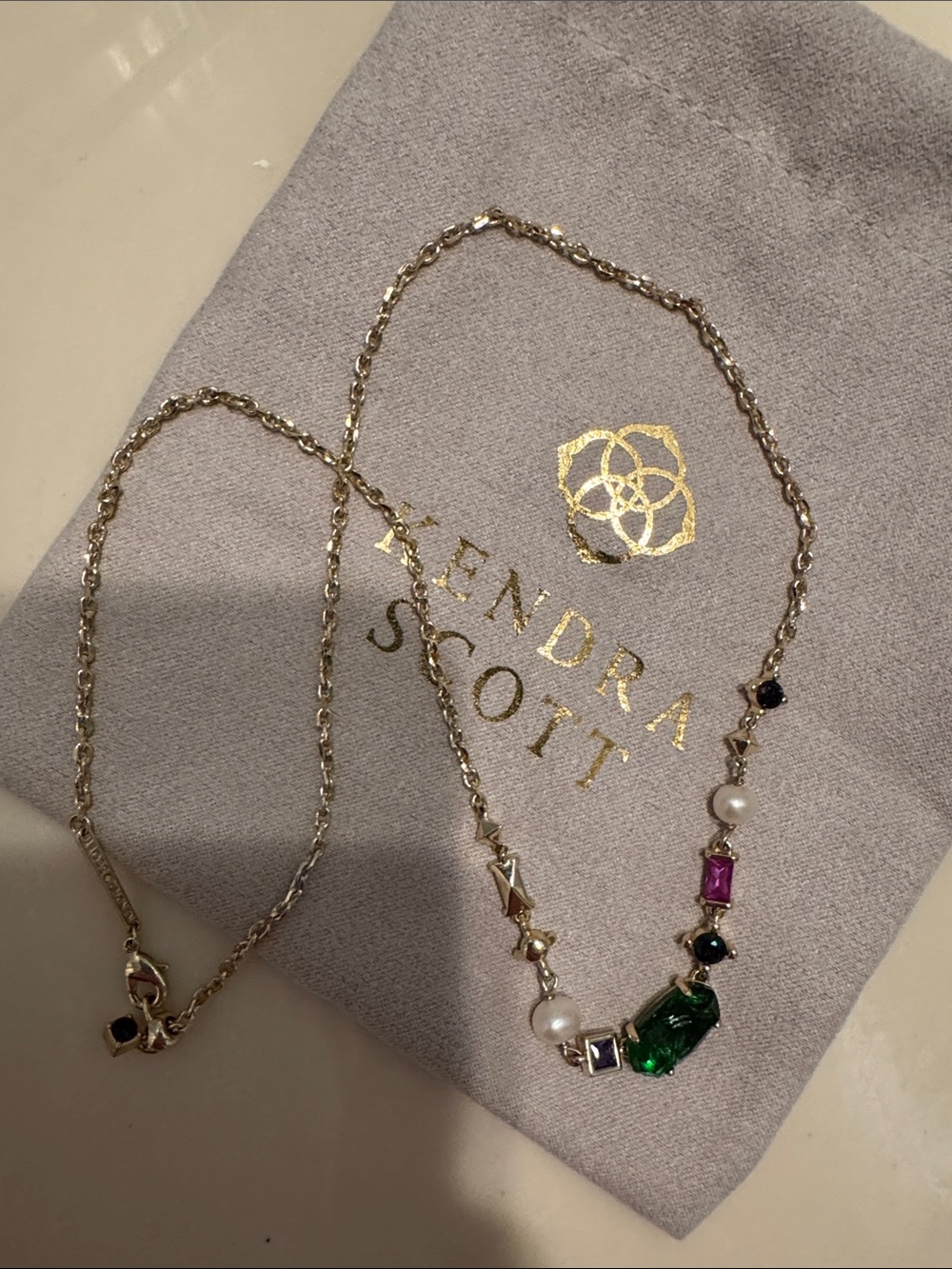 Kendra Scott Silver Necklace with Green, Pink, Blue & Pearl Accents